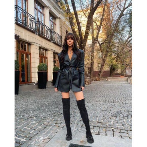 Women Black Over The Knee Boots Lug Sole Tall Boot Side Zipper Long Dress Boot - Picture 4 of 8